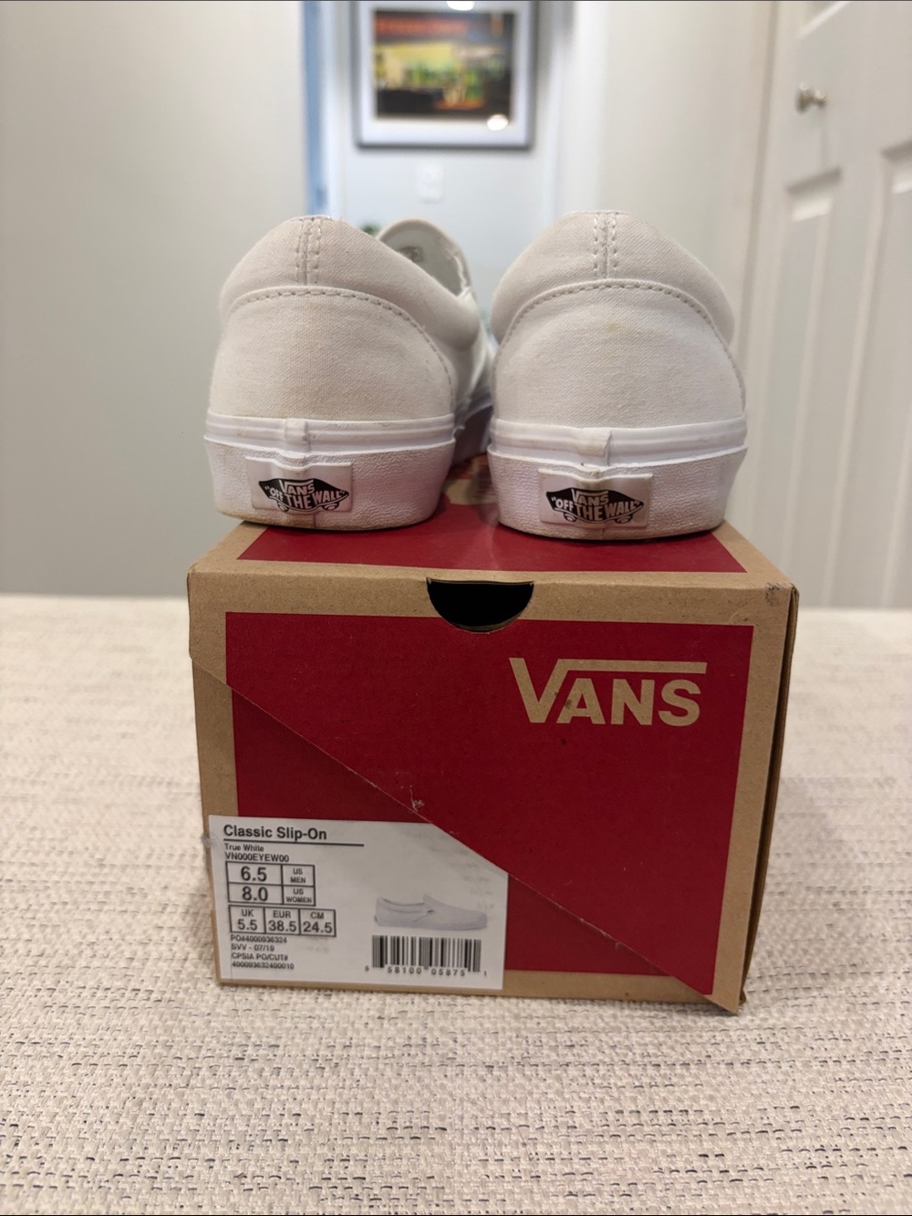 Vans Classic Slip-On True White Canvas Sneakers – Women’s Size 8 - Picture 3 of 9